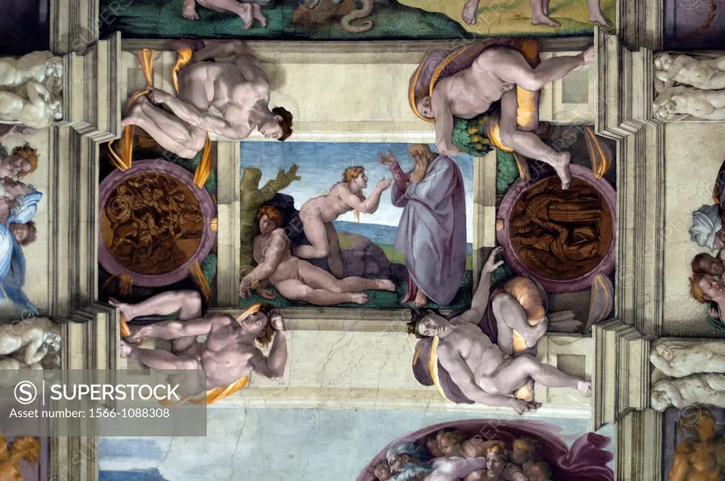 Creation of Eve , Michelangelo´s stories from Genesis, central panels of ceiling frescoes , Sistine Chapel, Vatican Museum, Rome, Italy