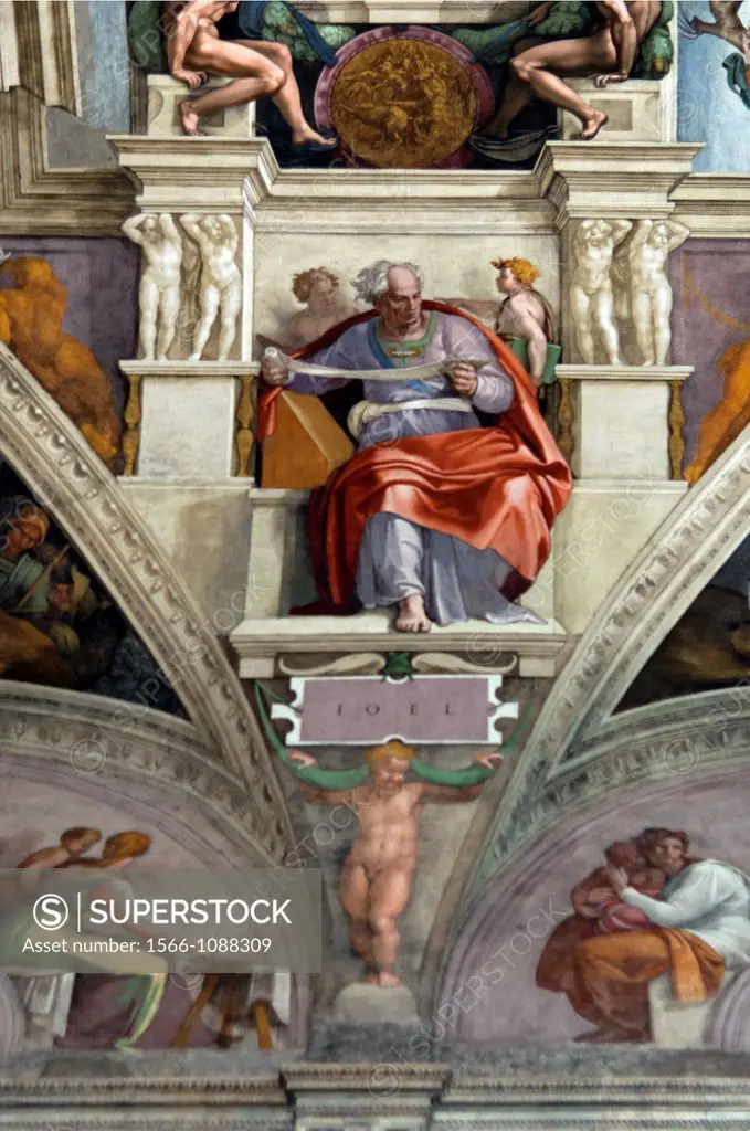 Michelangelo´s frescoes of Seven Prophets, Joel , Sistine Chapel, Vatican Museum, Rome, Italy