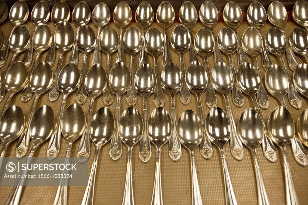 Silverware waiting to be placed with desserts Pastry chefs, under the direction of Executive Pastry Chef Steve Evetts, at the Marriott Marquis Hotel i...