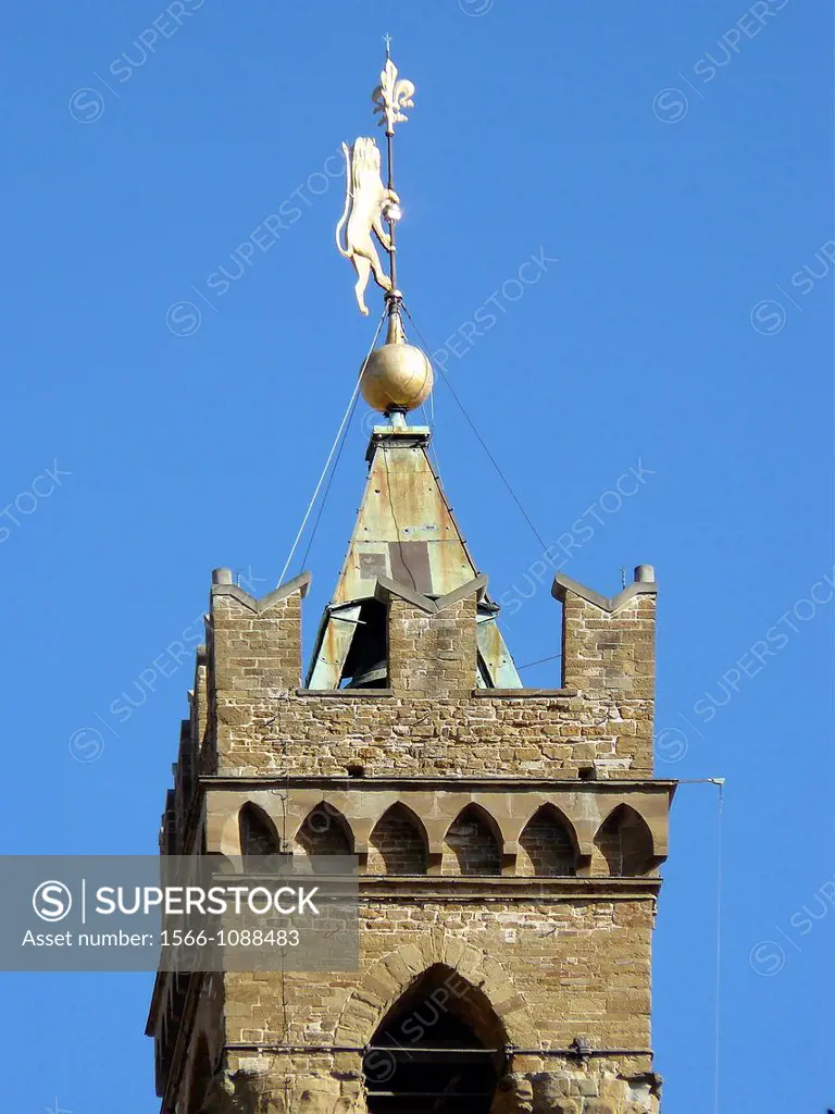 Florence Italy  Detail of the tower of the Palazzo Vecchio in the historic city of Florence