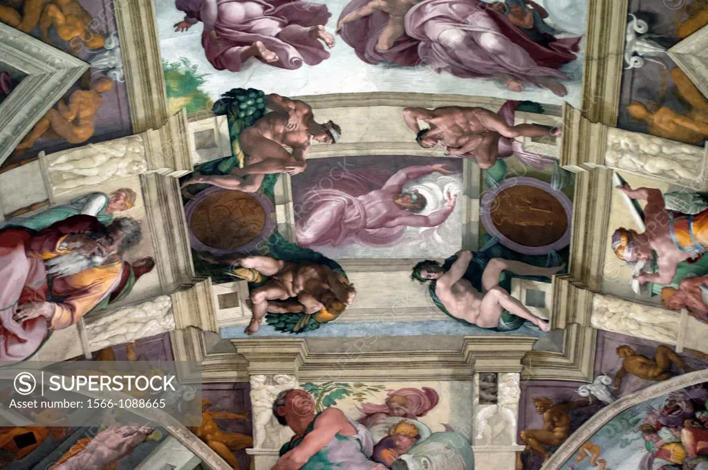 Michelangelo´s stories from Genesis, central panels of ceiling frescoes , Sistine Chapel, Vatican Museum, Rome, Italy