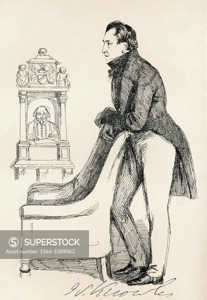 James Sheridan Knowles, 1784-1862  Irish dramatist and actor  From The Maclise Portrait Gallery, published 1898