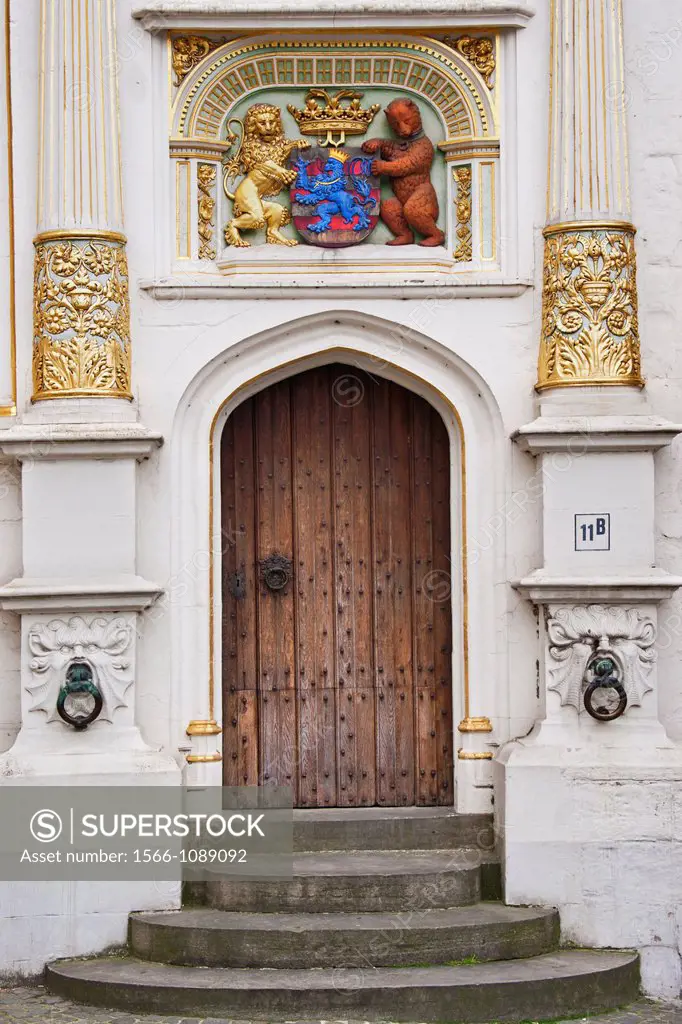 Burg Square with the entrance door to court registry ´Civiele Griffies´ The court office, is also called the city office and was built from 1534 to 15...