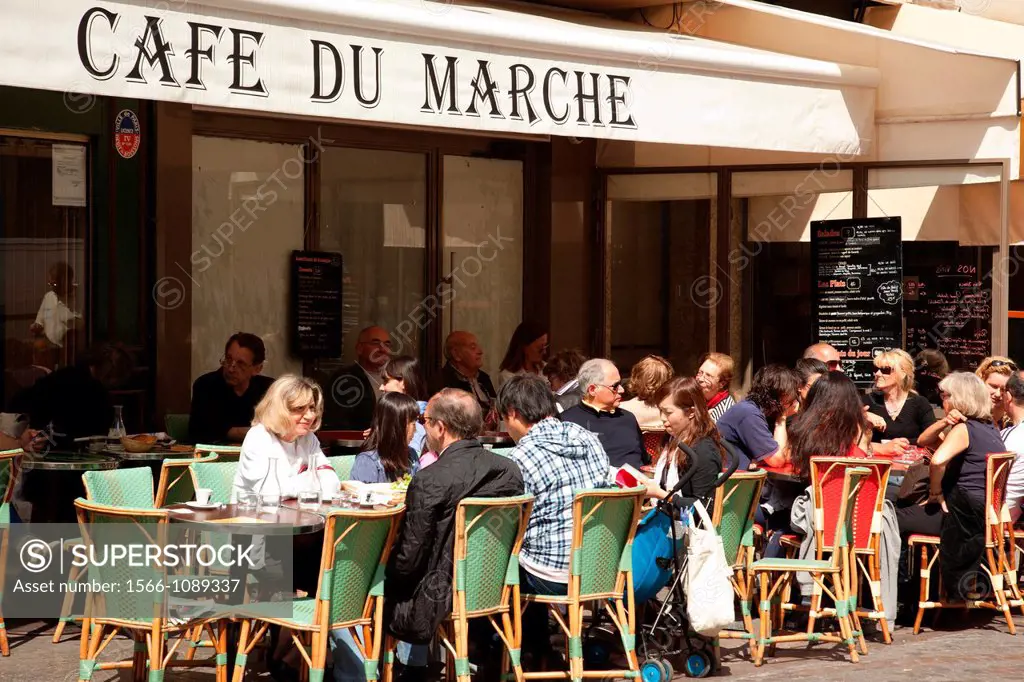 Cafe in Rue Cler on the Left Bank of Paris, France