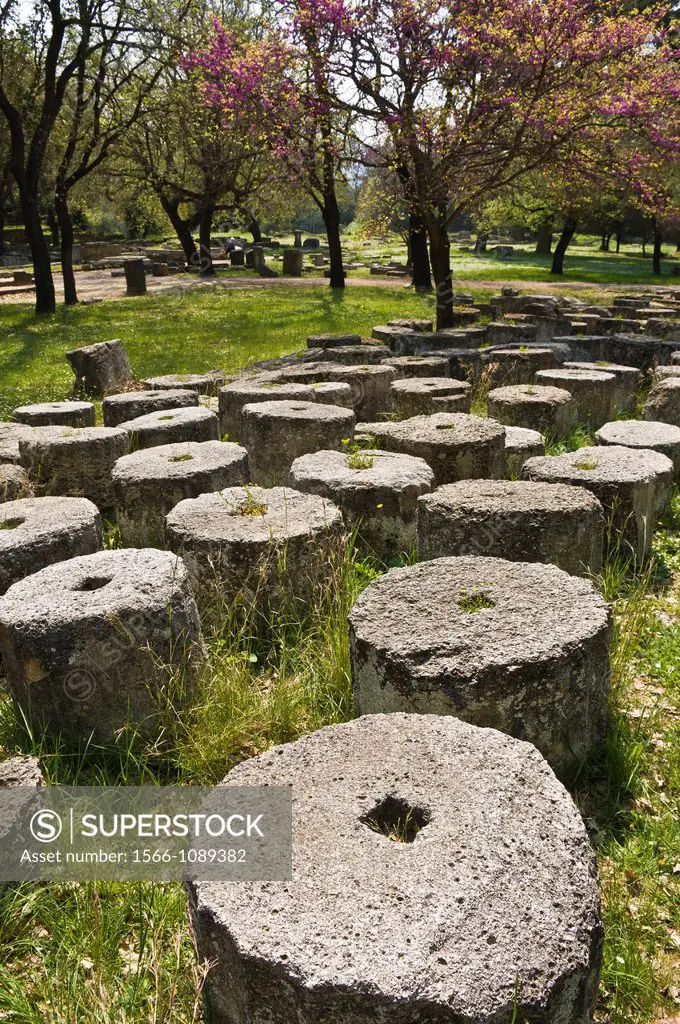 column drums at ancient Olympia, Peloponnese, Greece