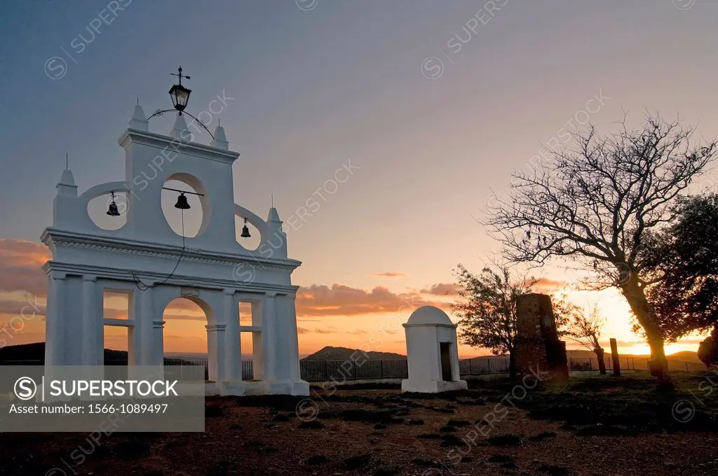 Bell gable in the «Peña de Arias Montano», Alajar, Huelva-province, Spain,        