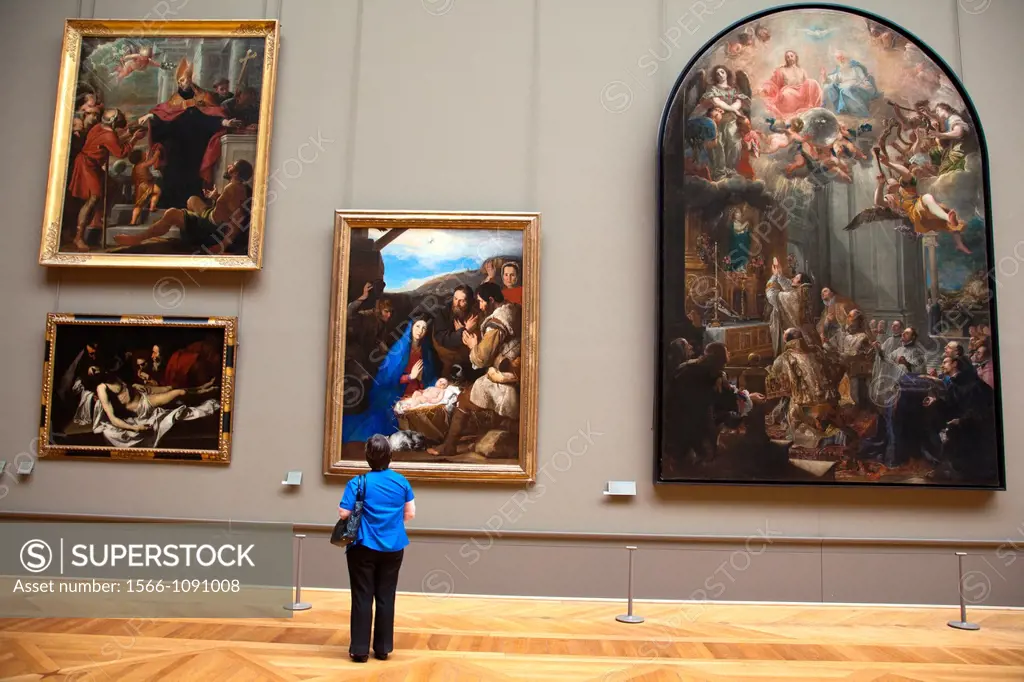 Viewing works of art in the Musee du Louvre in Paris, France