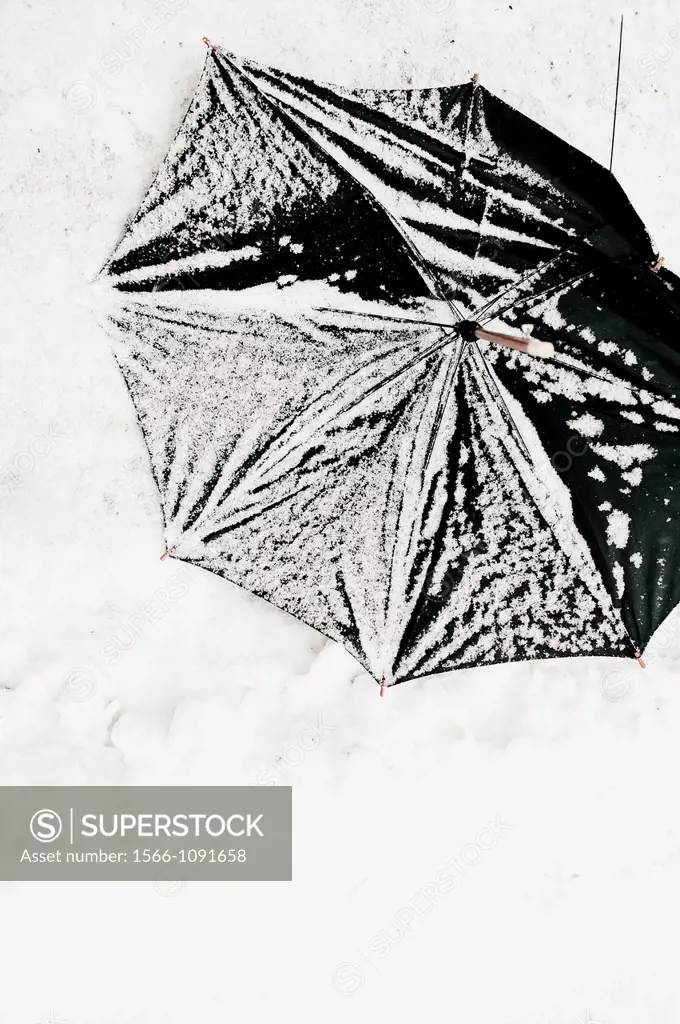 Broken umbrella in snow