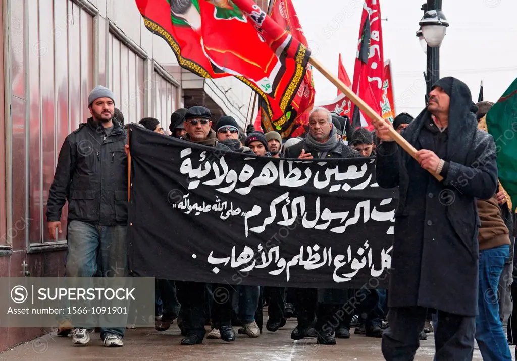 Dearborn, Michigan - Shia Muslims marched through the streets of Dearborn to commemorate Arba´een, a holiday marking the martyrdom of Muhammad´s grand...