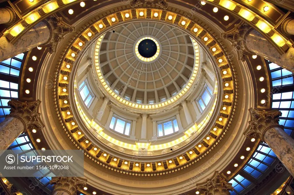 Looking up at the Capitol rotunda at the Idaho State Capitol, Boise, Idaho, USA