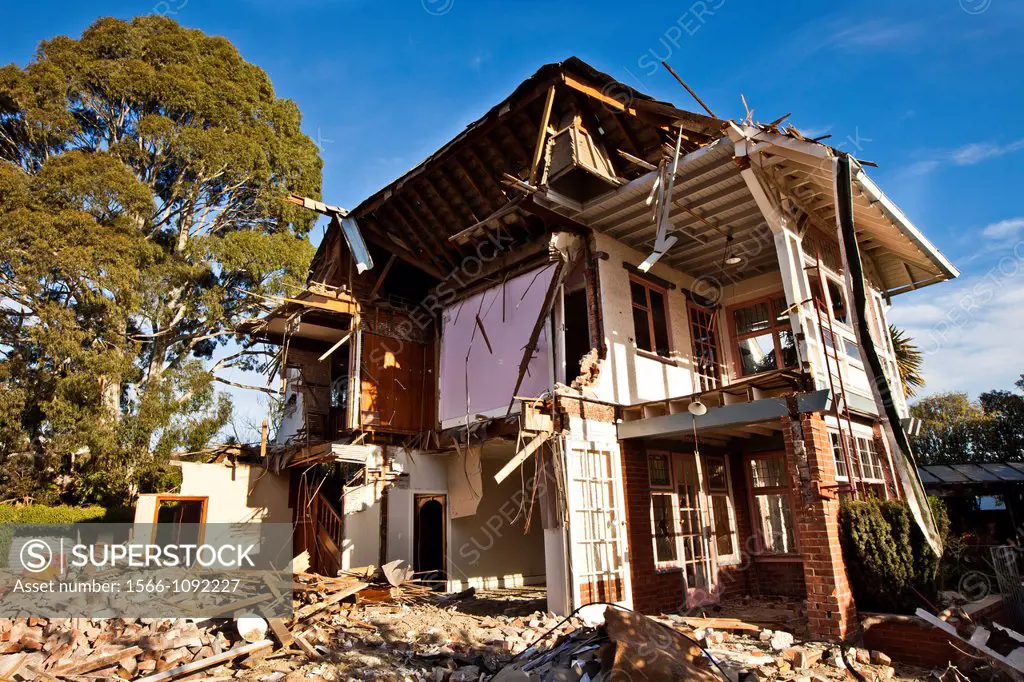 Heritage home in Cashmere being demolished after 2011 earthquakes, Christchurch, South Island, New Zealand