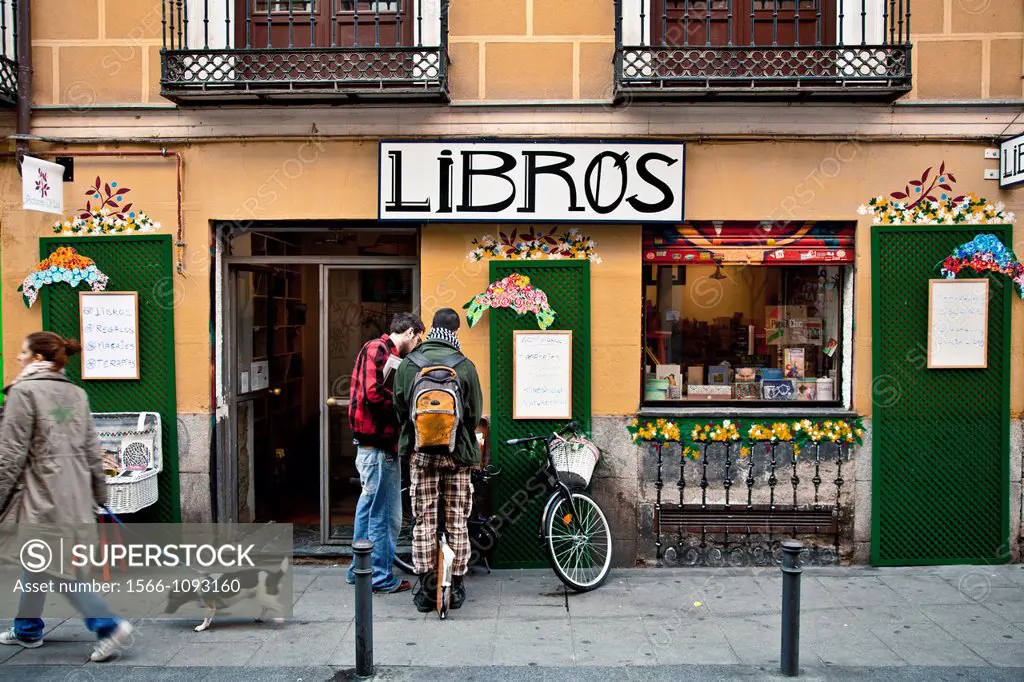 Bookstore in Malasaña district, downtown of Madrid, Spain