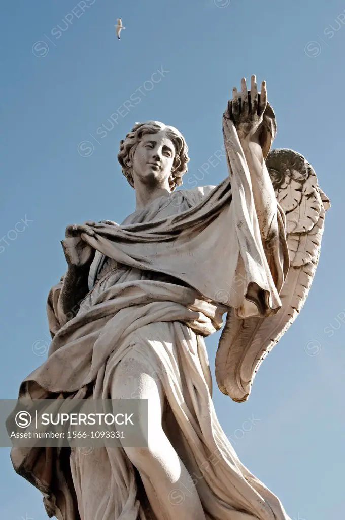 statue of angel, Ponte Sant` Angelo, bridge of St Angel, river Tiber, old town of Rome, Lazio, Italy, Europe