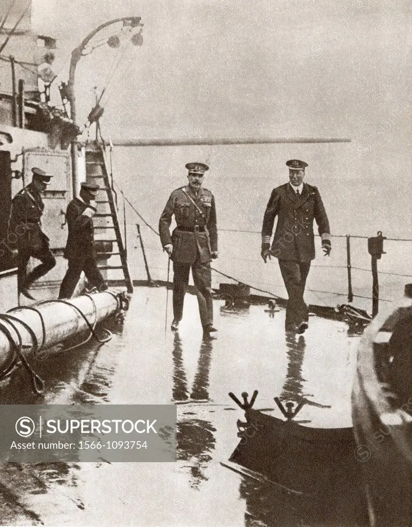 Field Marshal Horatio Herbert Kitchener, 1st Earl Kitchener, on the left, seen here with Admiral Sir Frederic Charles Dreyer, on the right, on board t...