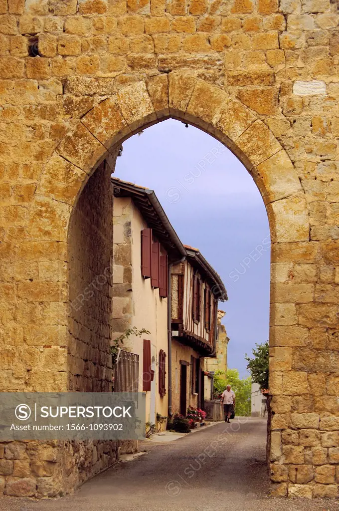 Pilgrimage way to Santiago de Compostela: entrance to the village of Marambat, Gers, Midi-Pyrenees, France