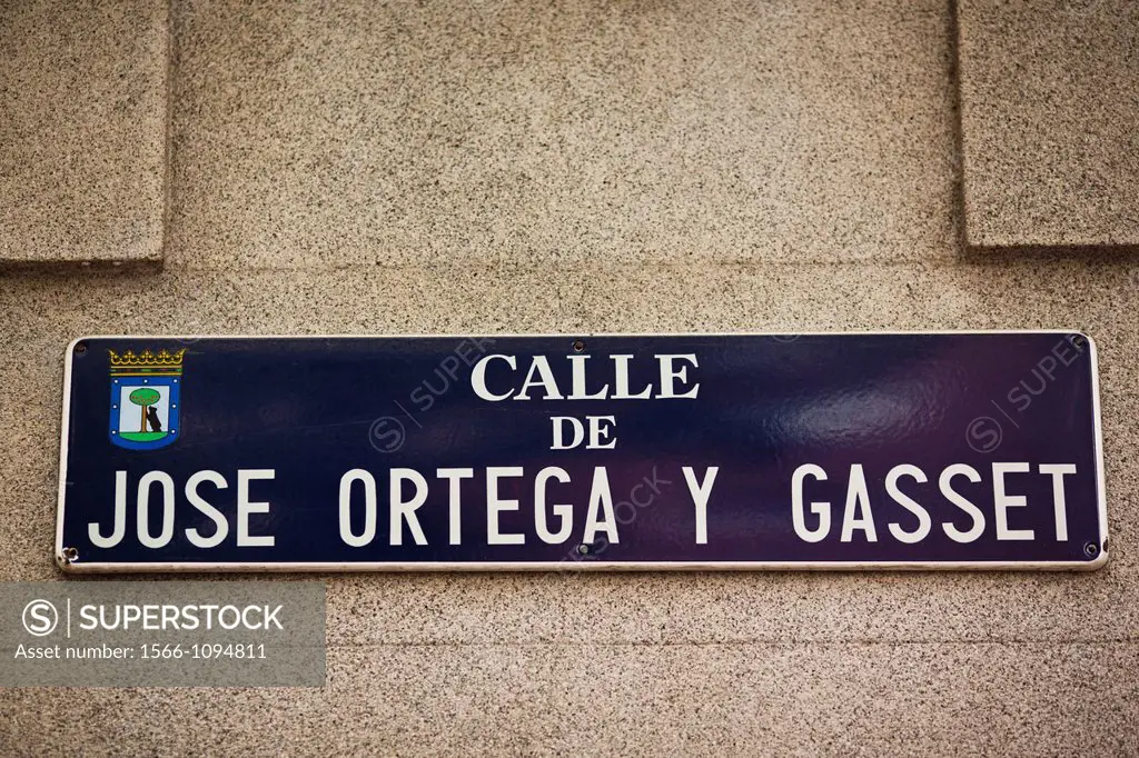 Spain, Madrid, Salamanca Area, sign for Calle de Jose Ortega y Gasset, Madrid´s exclusive shopping street