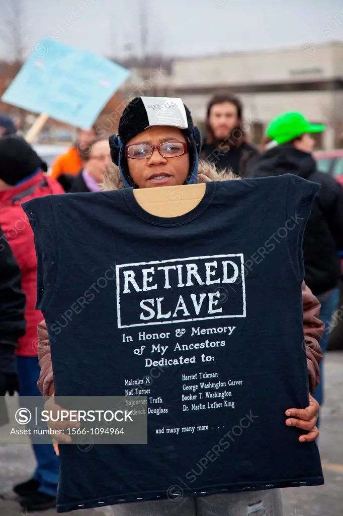 Superior Township, Michigan - A woman at a rally to protest Michigan´s emergency financial manager law on the Martin Luther King Jr holiday