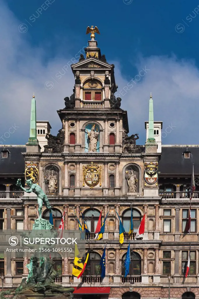 Marketplace ´Grote Markt´ with the town hall ´Stadhuis´ The town hall was built by Cornelis Floris de Vriendt 1561 to 1565 The building is 78 meters l...