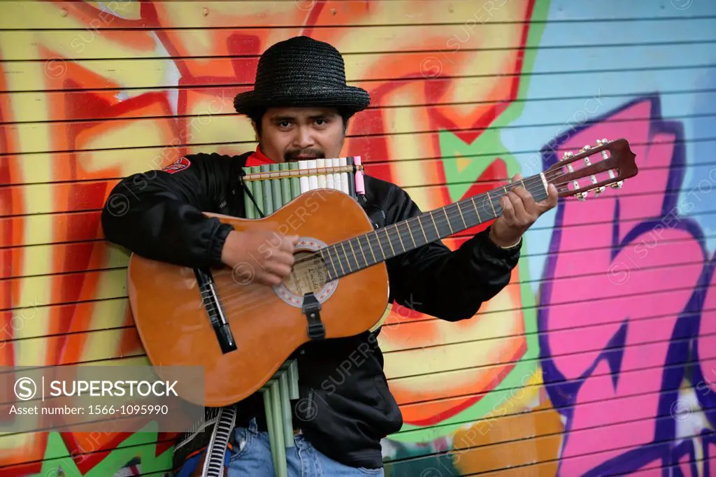Portrait of a hispanic musician on mission street in San Francisco, California  Mission district is one of the most colorful neighborhoods in San Frnc...