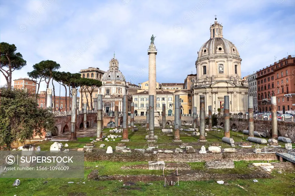 The Forum of Trajan Foro Traiano in Rome, Lazio, Italy is the last, largest and most splendid in the so-called Imperial Forums  It is also the forum i...