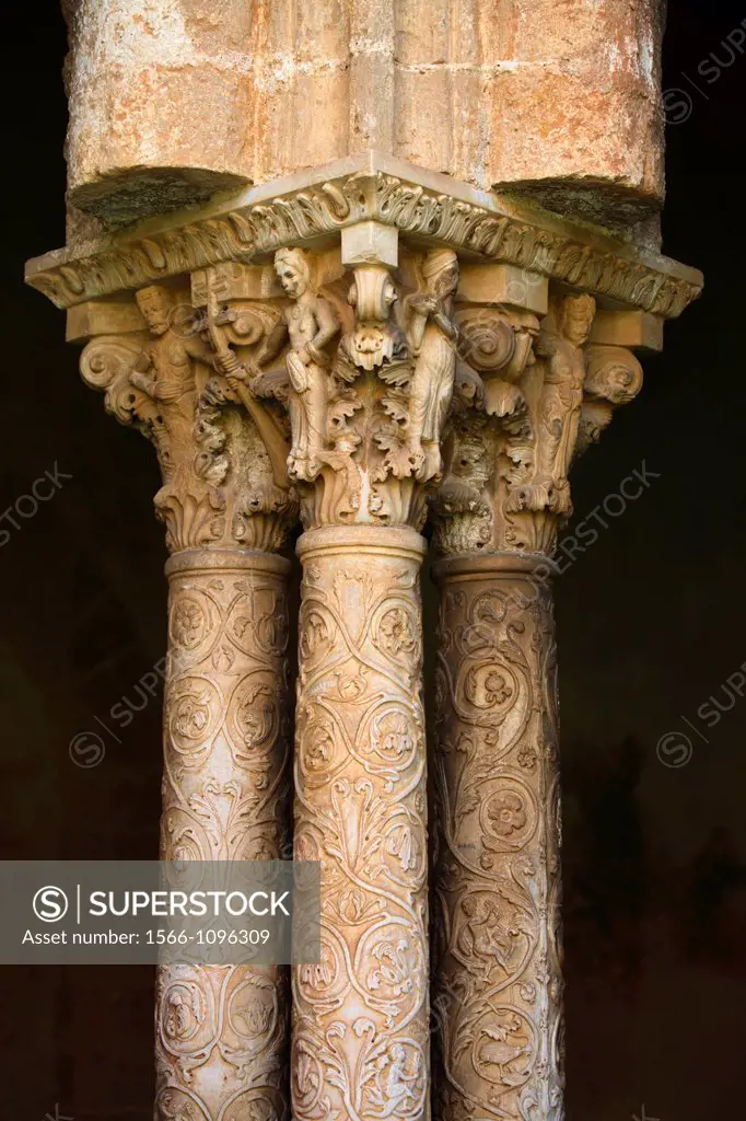 Details of the columns of Monreale abbey´s cloister, Monreale, Italy