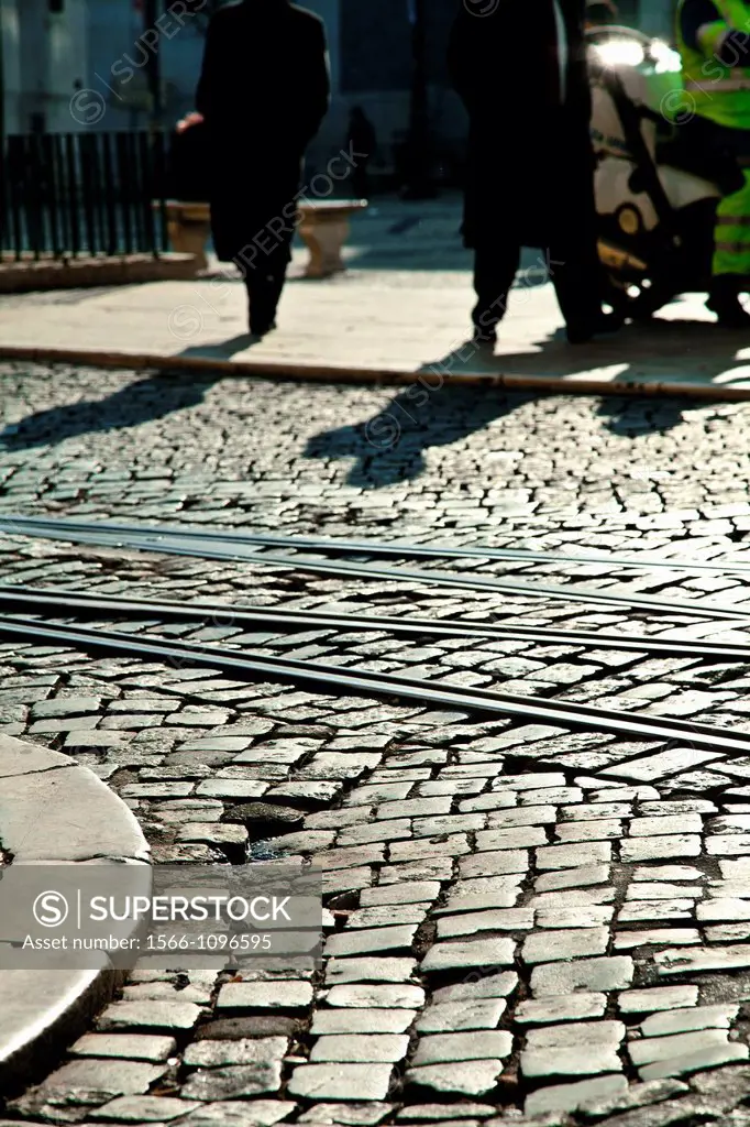 Cobbled street, Chiado district, Lisbon, Portugal, Europe