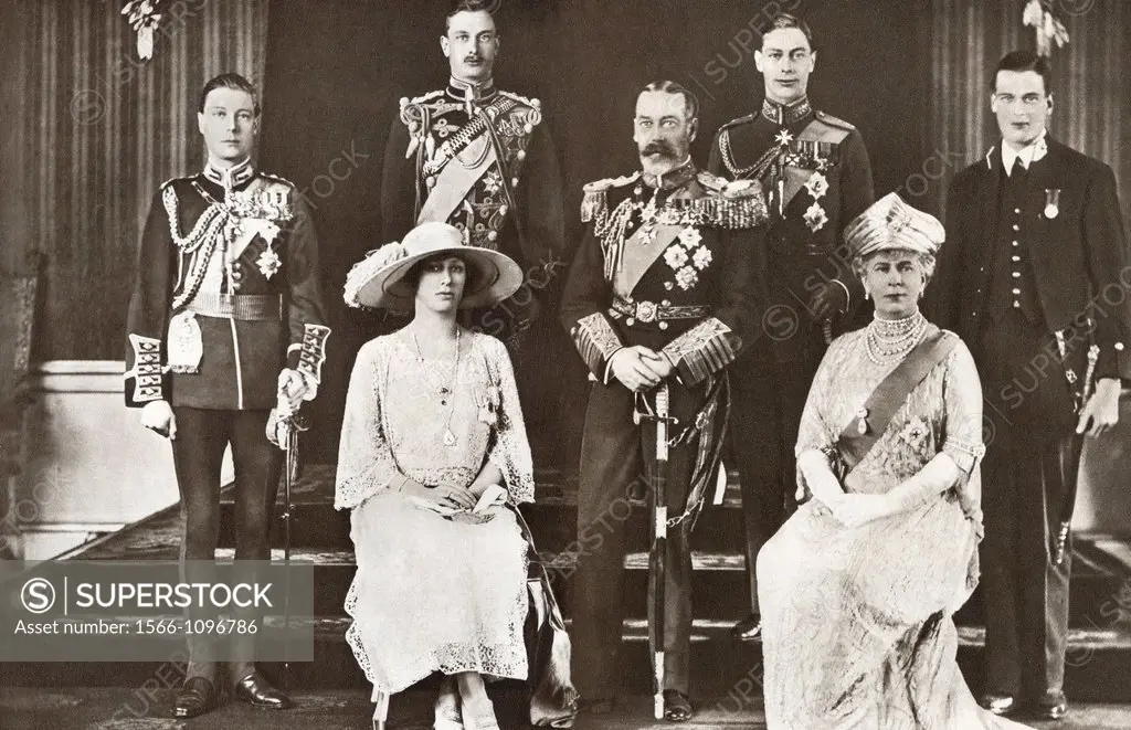 From left to right, The Prince of Wales later Edward VIII, Prince Henry the Duke of Gloucester, The Princess Mary, Princess Royal and Countess of Hare...