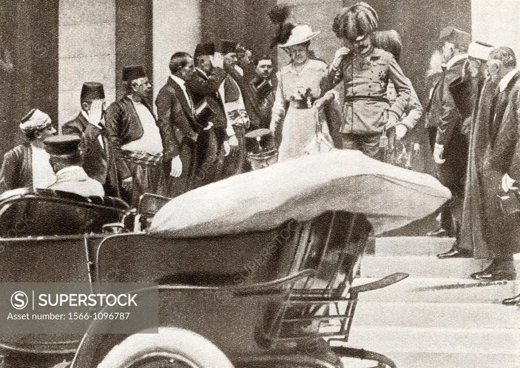 Franz Ferdinand Archduke of Austria and his wife Sophie, Duchess of Hohenberg moments before they were assassinated in Sarajevo on June 28, 1914  From...