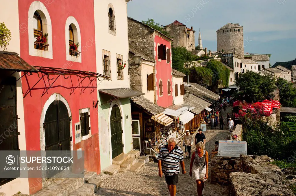Cobbled street known as Kujundziluk in Mostar old town Bosnia- Herzegovina  Balkans Europe