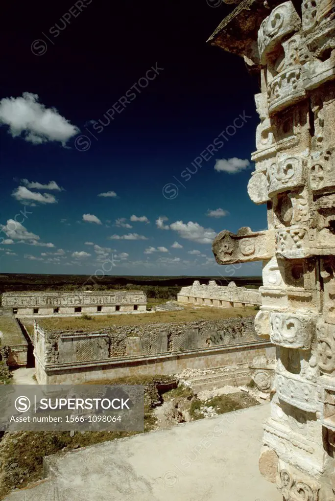 View of the Nuns´ Quarters from atop the Pyramid of the Magician, Uxmal, Yucatan, Mexico