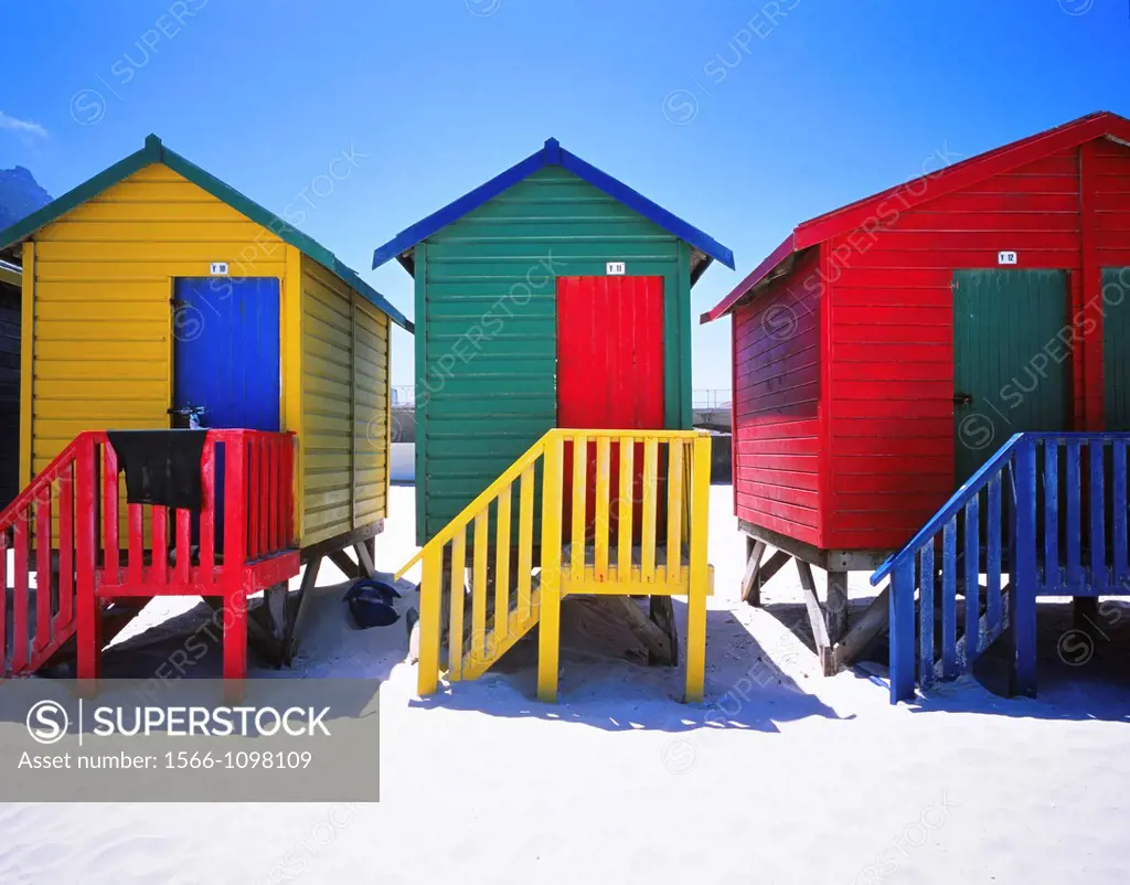 Muizenberg Beach & Colourful Beach Huts, Muizenberg, Cape Peninsula, West Cape Province, South Africa