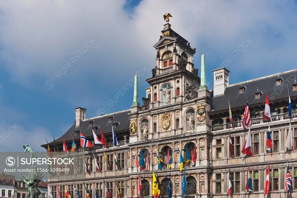 Marketplace ´Grote Markt´ with the town hall ´Stadhuis´ The town hall was built by Cornelis Floris de Vriendt 1561 to 1565 The building is 78 meters l...