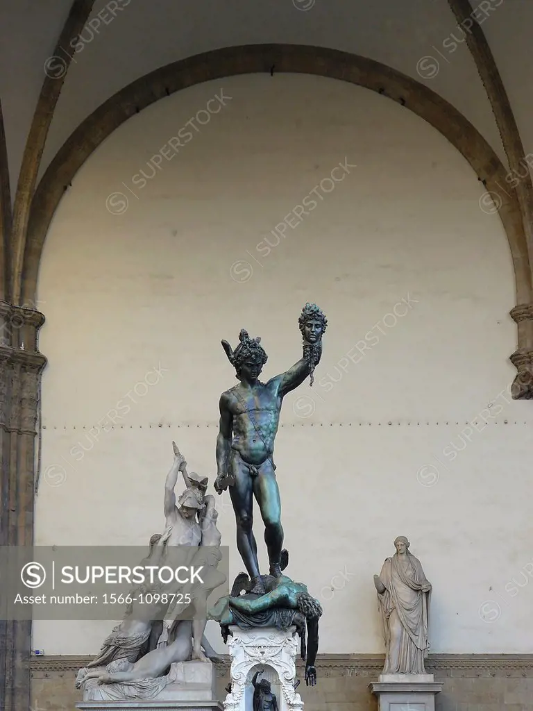 Florence Italy  Perseus with Medusa´s head of artist Benvenuto Cellini at Loggia Lanzi in Florence