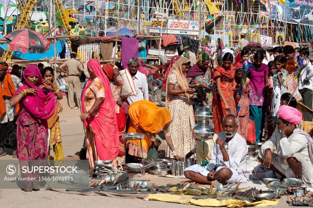 People shopping during Camel Fair, Pushkar, Rajasthan, India