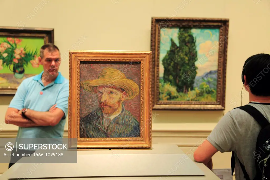 Visitors with Vincent van Gogh´s Self-Portrait with a Straw Hat in Metropolitan Museum of Art  Manhattan  New York City  USA.