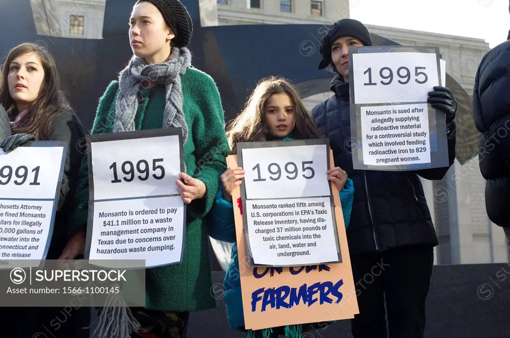 Activists gather in Foley Square in New York to support OSGATA farmers in their litigation against Monsanto to protect their crops from genetic trespa...