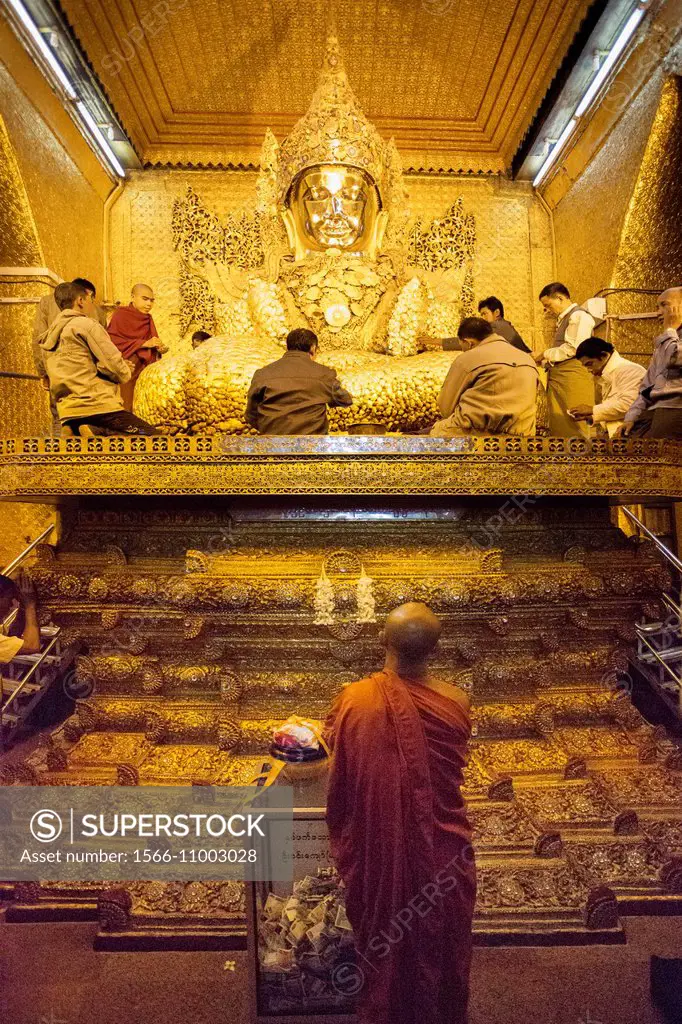 Myanmar , Mandalay City ,Mahamuni Buddha Image at Mahamuni Paya Pagoda.