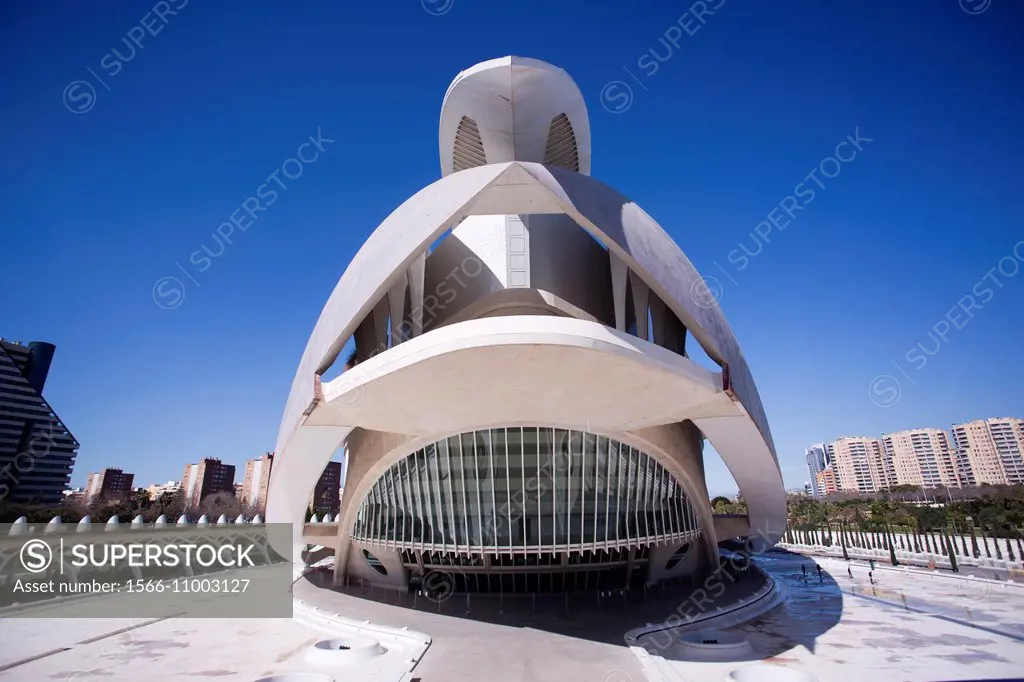 Palau de les Arts Reina Sofia opera house at the Ciudad de las Artes y las Ciencias de Valencia by Santiago Calatrava.