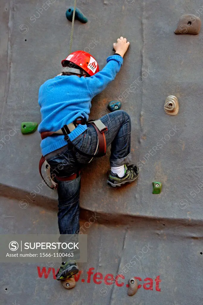 climbing wall, St  Antoni´12 celebration, Barcelona, Catalonia, Spain