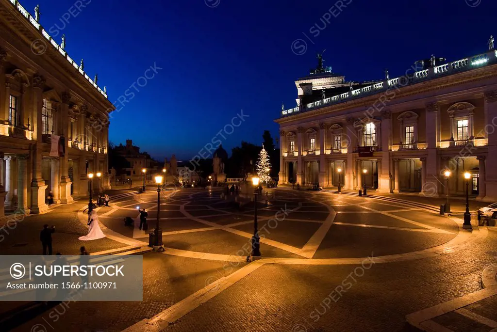 Piazza del Campidoglio in the evening light, Rome, Latium, Italy