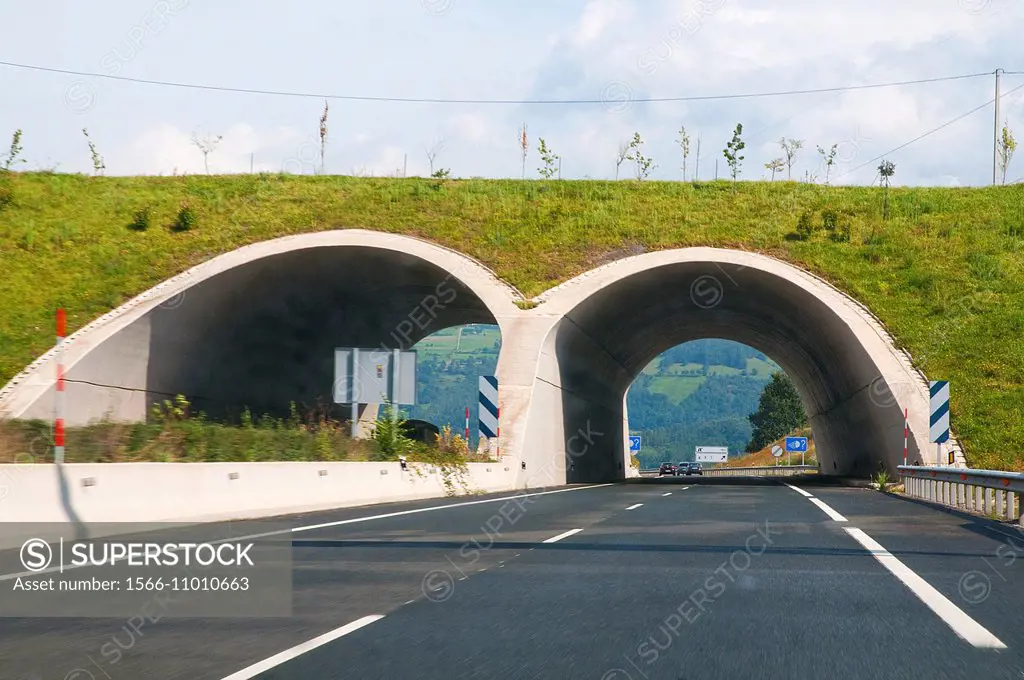 Tunnel in Cantabria-Meseta motorway. Cantabria, Spain.