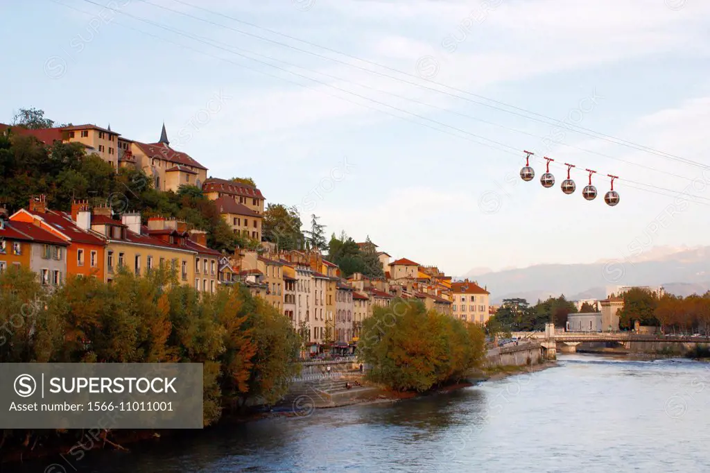 Docks and district Saint Laurent and cable car at Grenoble, Isere, Rhone Alpes, France, Europe
