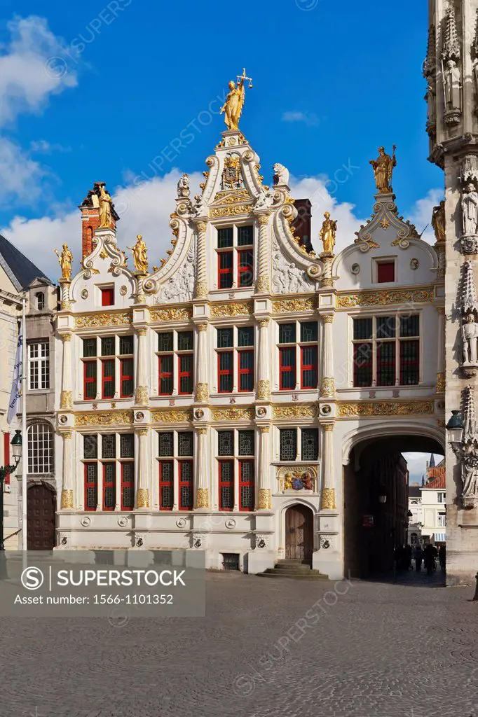 Burg Square with the court registry ´Civiele Griffies´ The court office, is also called the city office and was built from 1534 to 1537, Bruges, Belgi...