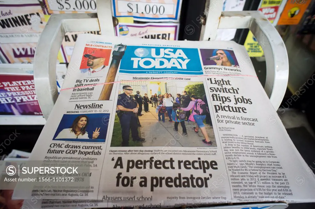 The weekend edition of Gannett´s USA Today newspaper is seen on a newsstand in New York on Saturday, February 11, 2012 Gannett, which is the largest n...