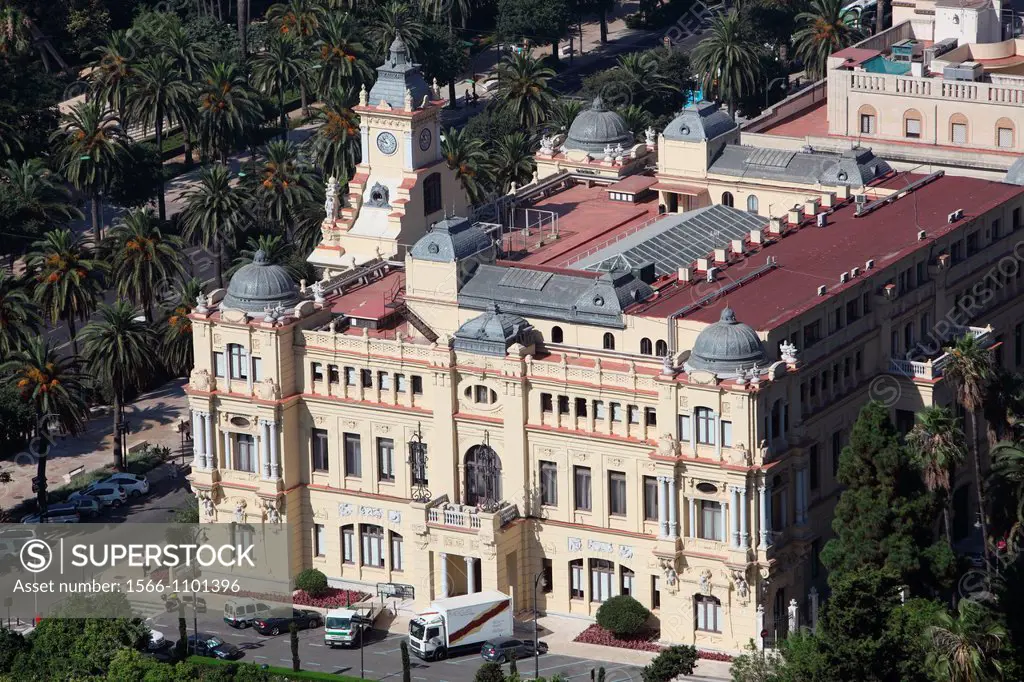 Vista aerea del Ayuntamiento de Malaga, Spain, Europe
