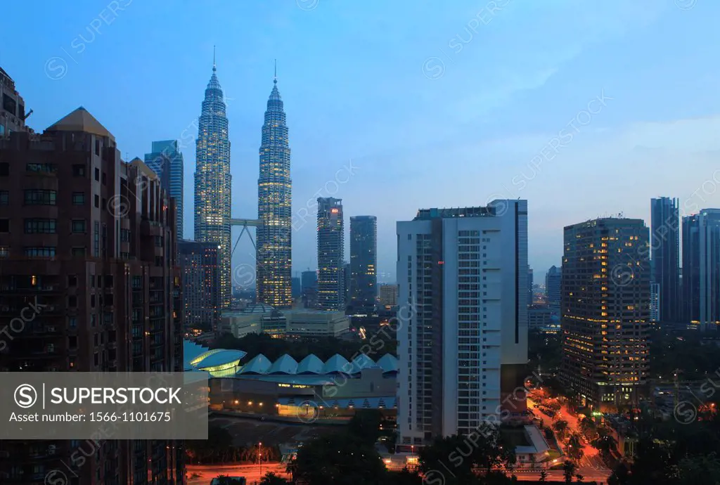 Menara Petronas towers at night, Kuala Lumpur, Malaysia