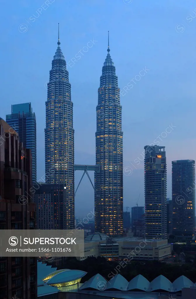 Menara Petronas towers at night, Kuala Lumpur, Malaysia