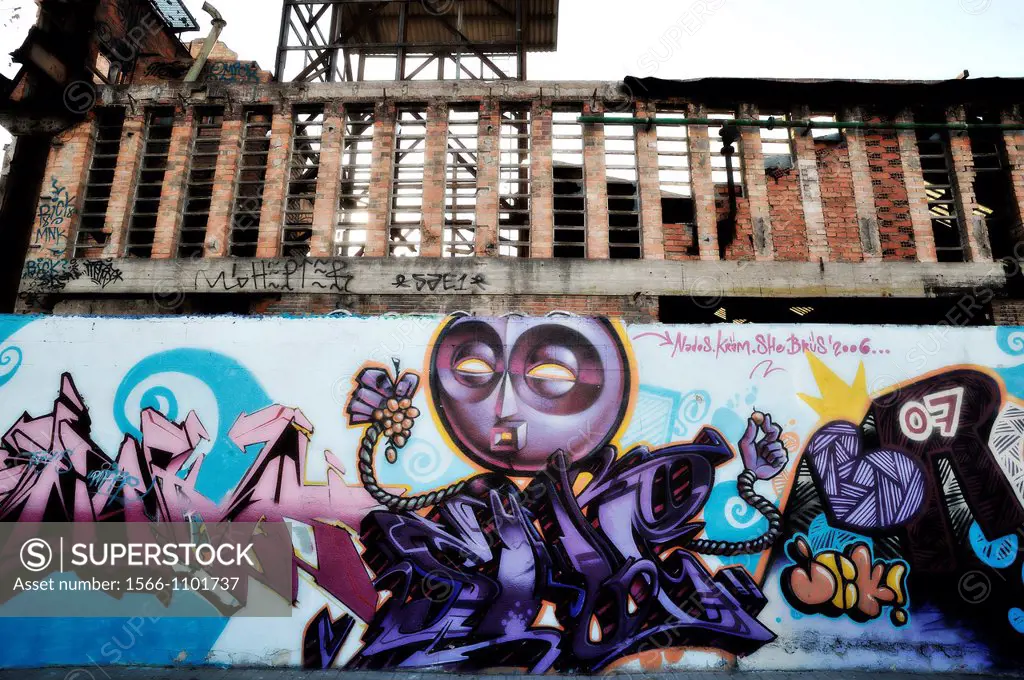 Graffiti on the exterior walls of an abandoned factory in Barcelona