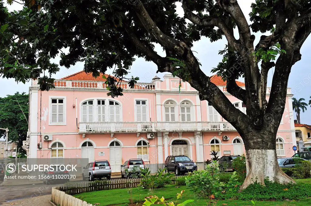 colonial style architecture in the city of Sao Tome, Sao Tome Island, Republic of Sao Tome and Principe, Africa.