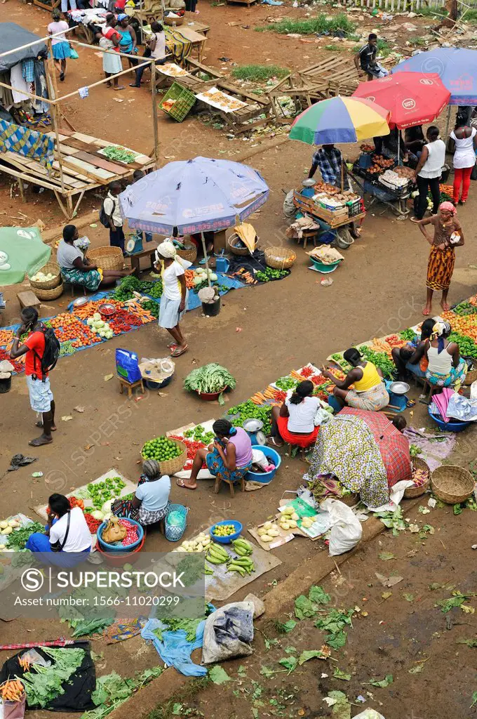 open air market in the city of Sao Tome, Sao Tome Island, Republic of Sao Tome and Principe, Africa.